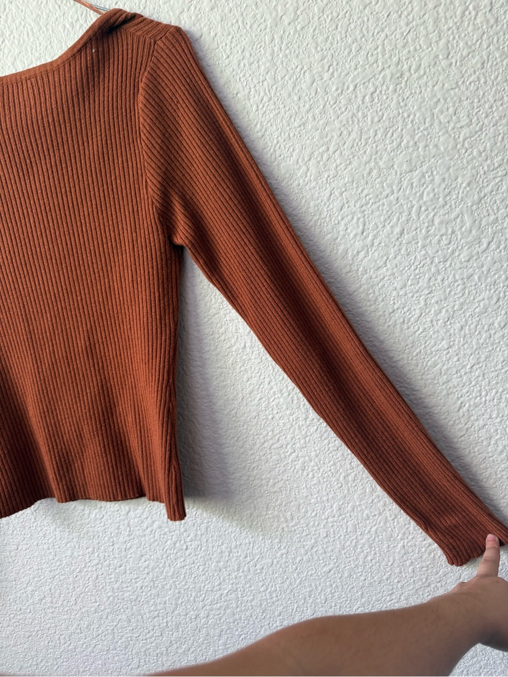 Square Neck Ribbed Long Sleeve Top - Rust - Picture 4 of 5